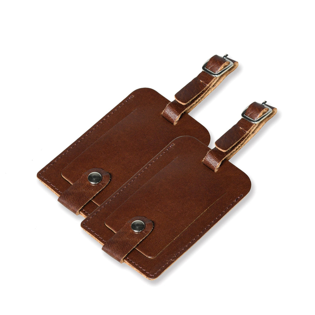 Tangier Leather Luggage Tags Set in Dark Brown