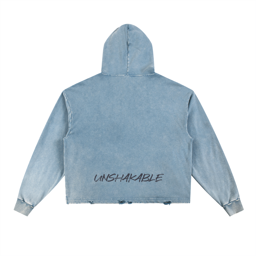 Unshakable — Vintage Washed Frayed-Hem Hoodie